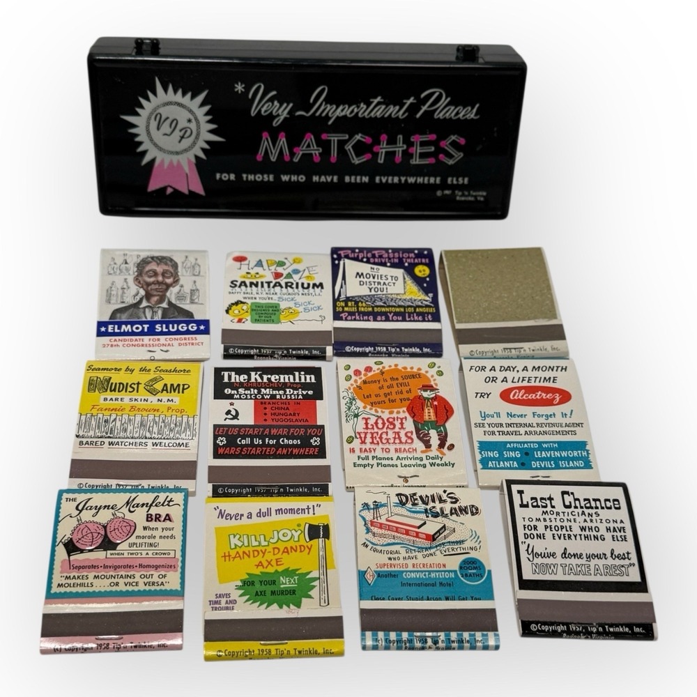 VTG 1957 Tip 'n Twinkle VIP Matches Novelty Gag Matchbook Complete Set Unstruck